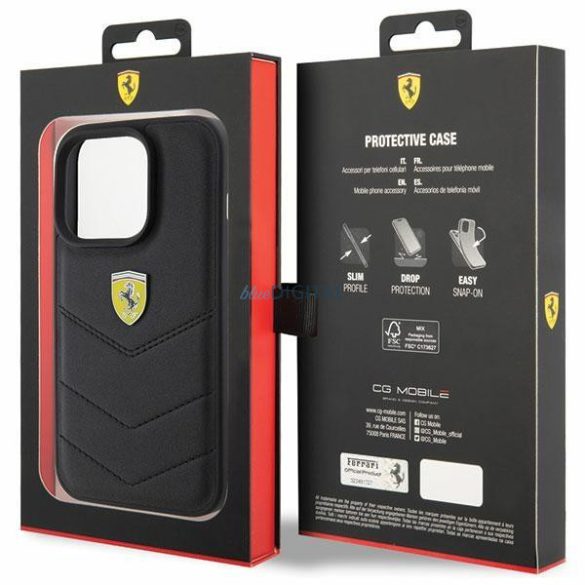 Ferrari steppelt fém logós tok iPhone 15 Pro készülékhez - fekete