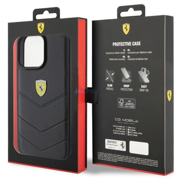 Ferrari steppelt fém logós tok iPhone 15 Pro Max készülékhez - fekete