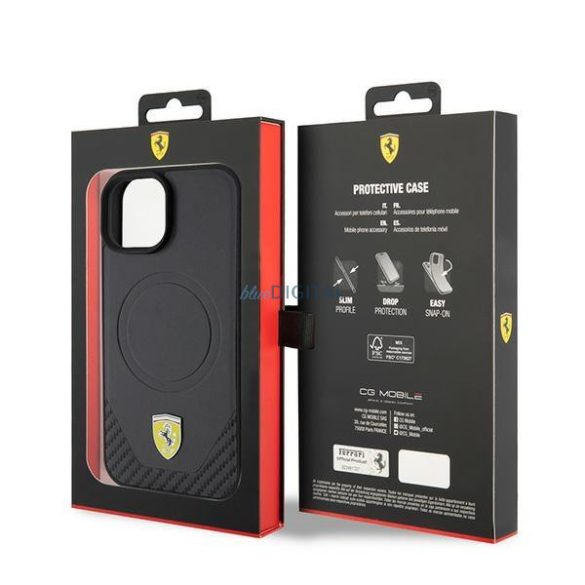 Ferrari FEHMP15SPTEK iPhone 15 6.1" fekete keménytok Carbon Metal Logo MagSafe fém logóval