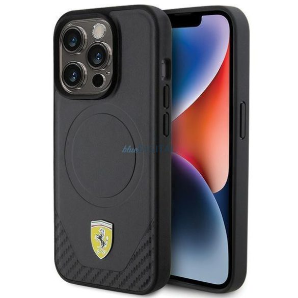 Ferrari Carbon fém logós MagSafe tok iPhone 15 Pro készülékhez - fekete