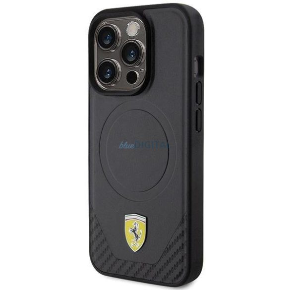 Ferrari Carbon fém logós MagSafe tok iPhone 15 Pro készülékhez - fekete