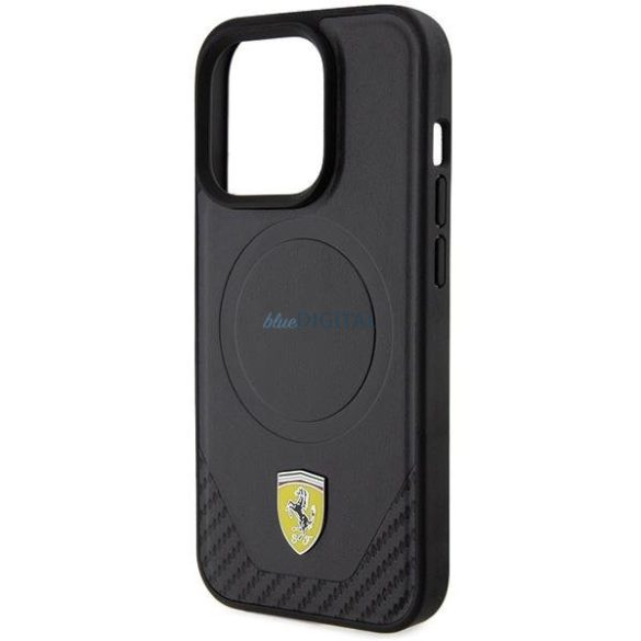 Ferrari Carbon fém logós MagSafe tok iPhone 15 Pro készülékhez - fekete