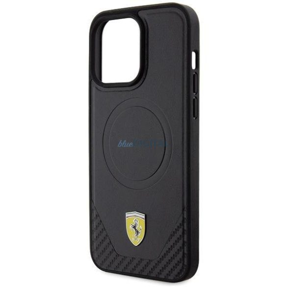 Ferrari Carbon fém logós MagSafe tok iPhone 15 Pro Max készülékhez - fekete