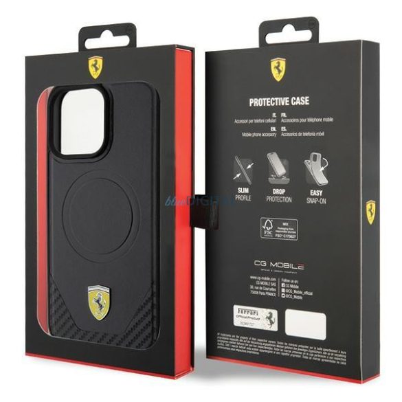 Ferrari Carbon fém logós MagSafe tok iPhone 15 Pro Max készülékhez - fekete