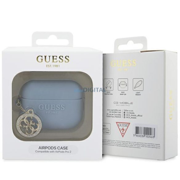 Guess GUAP23DSLGHDB AirPods Pro 2 tok kék 3D gumi 4G gyémánt charm