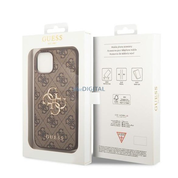 Guess GUHCP15M4GMGBR iPhone 15 Plus 6.7" barna keménytok 4G nagy fém logóval