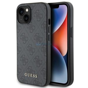 Guess 4G fém arany logós tok iPhone 15 készülékhez - szürke