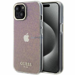 Guess GUHCP15SHDECMP iPhone 15 6.1" rózsaszín keménytok IML Facettált tükör diszkó irizáló