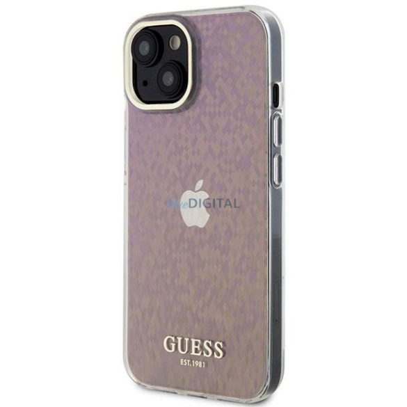 Guess GUHCP15SHDECMP iPhone 15 6.1" rózsaszín keménytok IML Facettált tükör diszkó irizáló