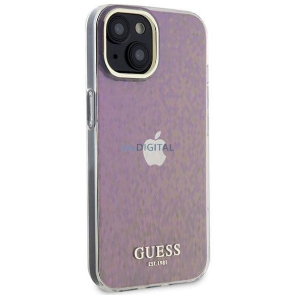 Guess GUHCP15SHDECMP iPhone 15 6.1" rózsaszín keménytok IML Facettált tükör diszkó irizáló