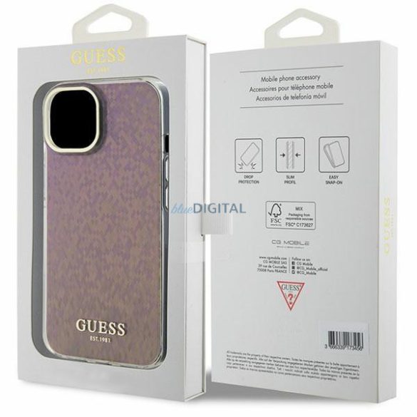 Guess GUHCP15SHDECMP iPhone 15 6.1" rózsaszín keménytok IML Facettált tükör diszkó irizáló