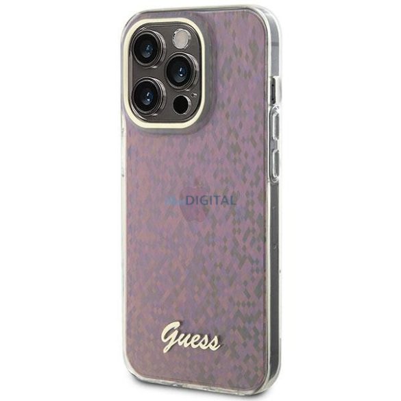 Guess GUHCP15LHDECMP iPhone 15 Pro 6.1" rózsaszín keménytok IML Faceted Mirror Disco Iridescent (diszkó irizáló)