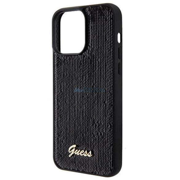 Guess Sequin Script fém tok iPhone 15 Pro készülékhez - fekete