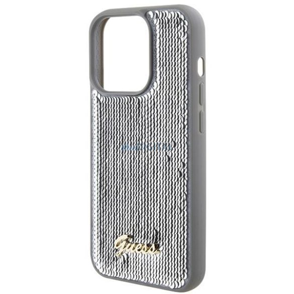 Guess Sequin Script fém tok iPhone 15 Pro készülékhez - ezüst