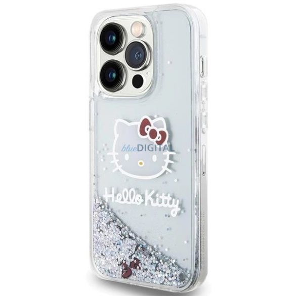 Hello Kitty Liquid Glitter Charms Kitty Head tok iPhone 14 Pro Max - ezüst