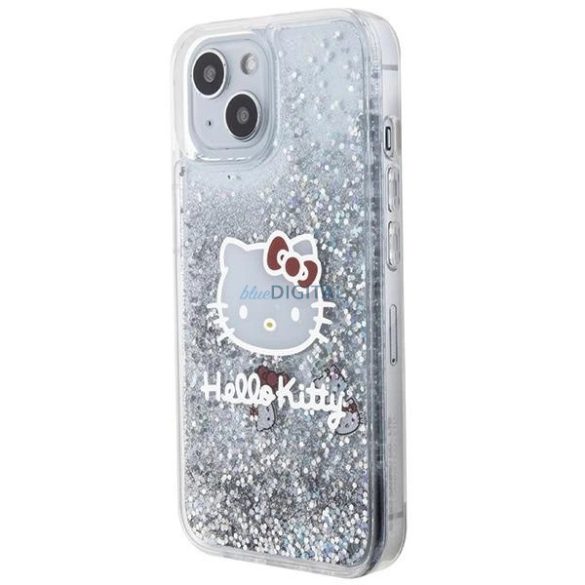 Hello Kitty Liquid Glitter Charms Kitty Head tok iPhone 15 - ezüst