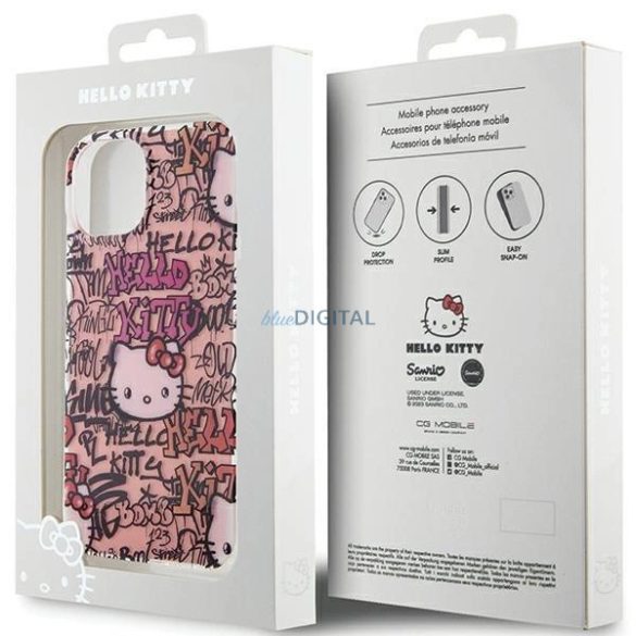 Hello Kitty IML címkék Graffiti tok iPhone 15 - rózsaszín