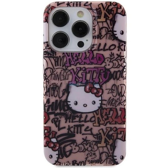 Hello Kitty IML címkék Graffiti tok iPhone 15 Pro - rózsaszín