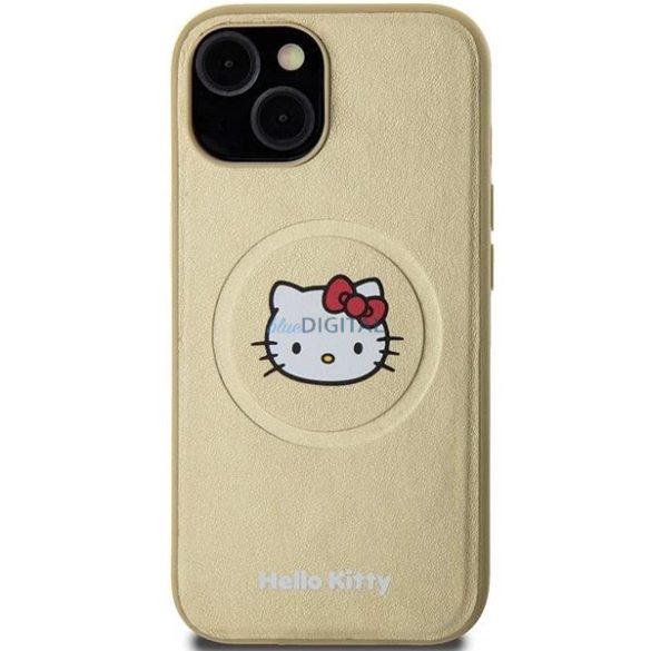 Hello Kitty bőrből készült Kitty Head MagSafe tok iPhone 15 - arany színű
