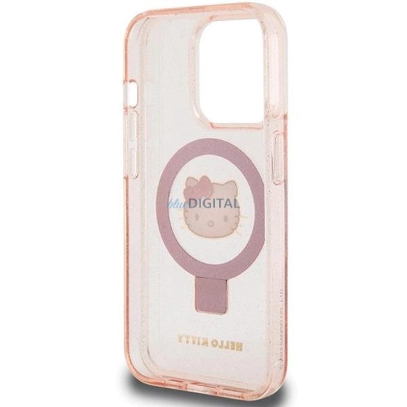 Hello Kitty Ring Stand Glitter Electrop Logo MagSafe tok iPhone 15 Pro - Rózsaszín