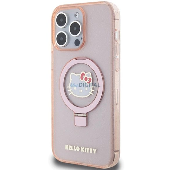 Hello Kitty Ring Stand Glitter Electrop Logo MagSafe tok iPhone 15 Pro Max készülékhez - rózsaszín