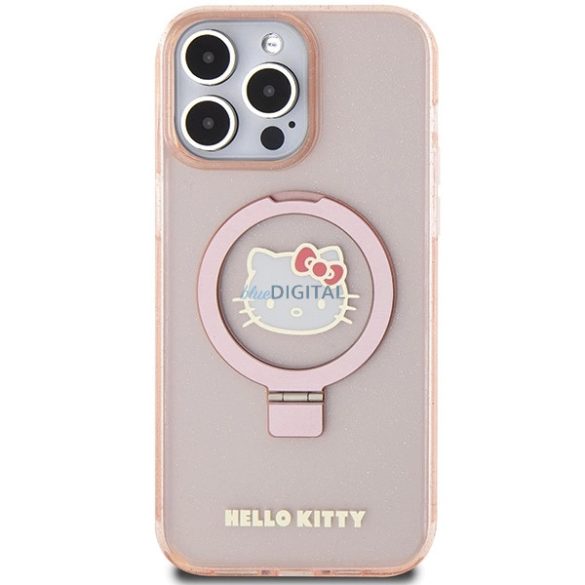 Hello Kitty Ring Stand Glitter Electrop Logo MagSafe tok iPhone 15 Pro Max készülékhez - rózsaszín