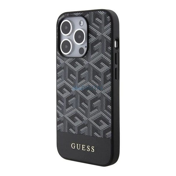 Guess GCube csíkos MagSafe tok iPhone 15 Pro - fekete