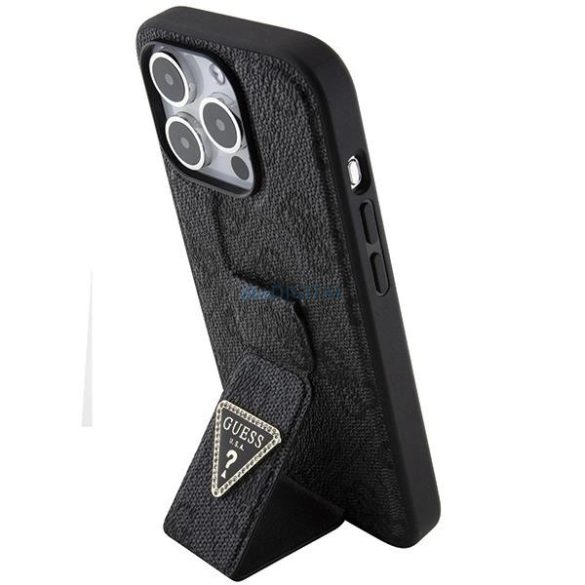Guess Grip Stand 4G Triangle Strass tok iPhone 15 Pro Max - fekete