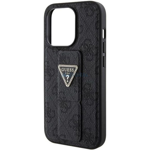 Guess Grip Stand 4G Triangle Strass tok iPhone 15 Pro Max - fekete