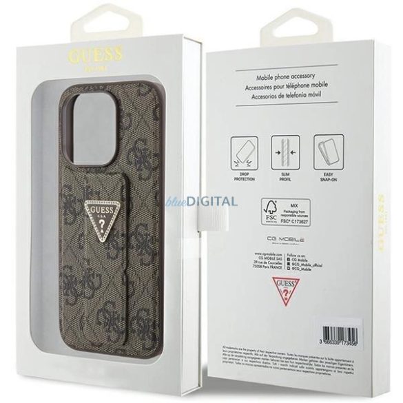 Guess Grip Stand 4G Triangle Strass tok iPhone 15 Pro - barna
