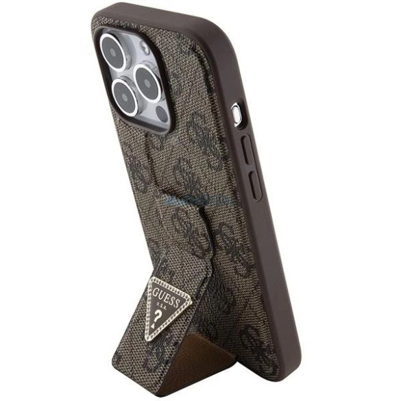 Guess Grip Stand 4G Triangle Strass tok iPhone 15 Pro Max - barna