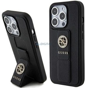 Guess Grip Stand 4G Saffiano Strass tok iPhone 15 Pro Max - fekete
