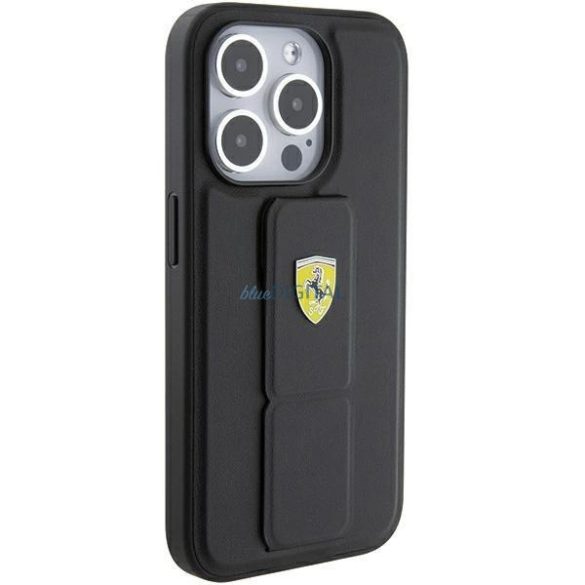 Ferrari Grip Stand fém logós tok iPhone 15 Pro - fekete