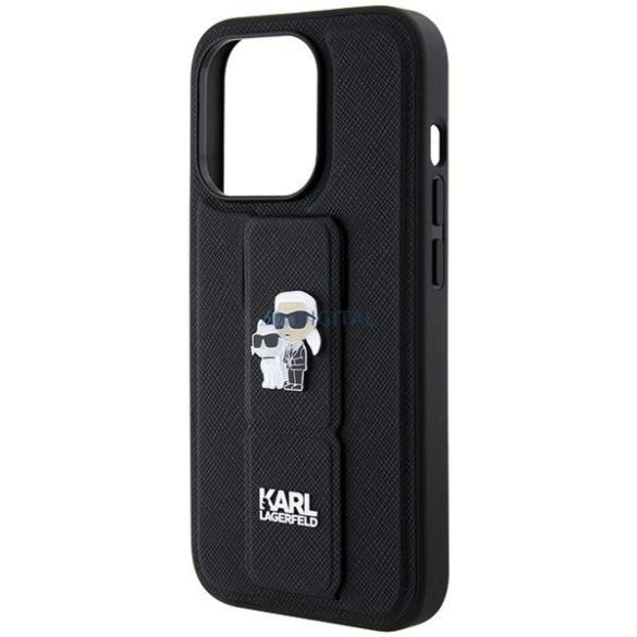 Karl Lagerfeld Gripstand Saffiano Karl&Choupette Pins tok iPhone 13 Pro / 13 - fekete