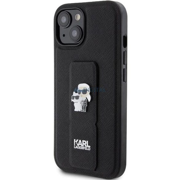 Karl Lagerfeld Gripstand Saffiano Karl&Choupette Pins tok iPhone 15 Plus / 14 Plus - fekete