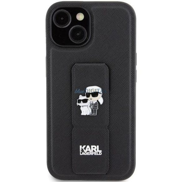 Karl Lagerfeld Gripstand Saffiano Karl&Choupette Pins tok iPhone 15 Plus / 14 Plus - fekete