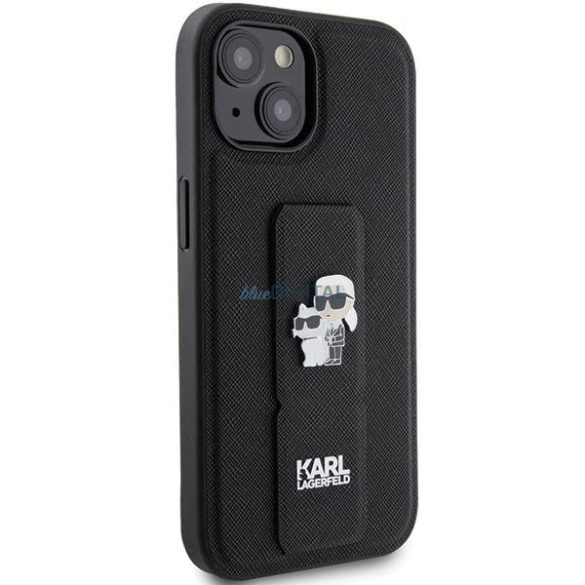 Karl Lagerfeld Gripstand Saffiano Karl&Choupette Pins tok iPhone 15 Plus / 14 Plus - fekete