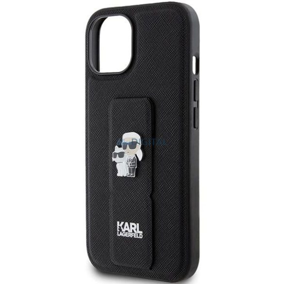 Karl Lagerfeld Gripstand Saffiano Karl&Choupette Pins tok iPhone 15 Plus / 14 Plus - fekete