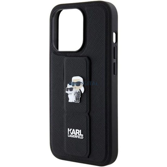 Karl Lagerfeld Gripstand Saffiano Karl&Choupette Pins tok iPhone 15 Pro Max - fekete