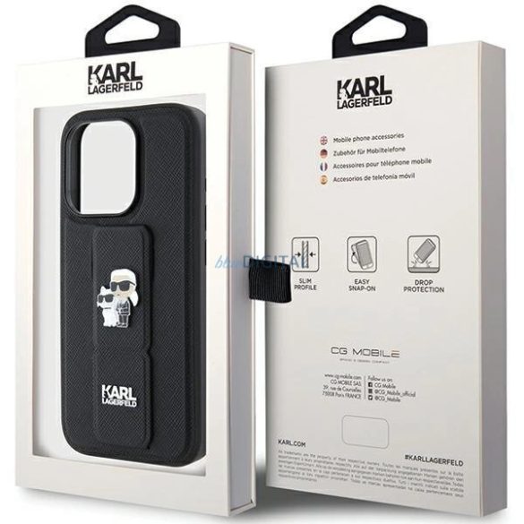 Karl Lagerfeld Gripstand Saffiano Karl&Choupette Pins tok iPhone 15 Pro Max - fekete