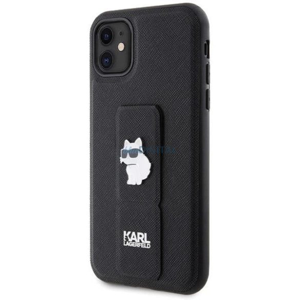 Karl Lagerfeld Gripstand Saffiano Choupette Pins tok iPhone 11 / Xr - fekete