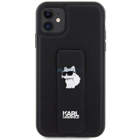 Karl Lagerfeld Gripstand Saffiano Choupette Pins tok iPhone 11 / Xr - fekete