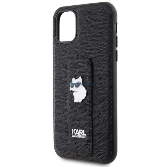 Karl Lagerfeld Gripstand Saffiano Choupette Pins tok iPhone 11 / Xr - fekete