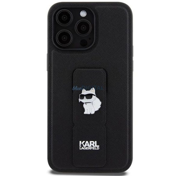 Karl Lagerfeld Gripstand Saffiano Choupette Pins tok iPhone 13 Pro Max - fekete