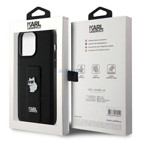Karl Lagerfeld Gripstand Saffiano Choupette Pins tok iPhone 13 Pro Max - fekete
