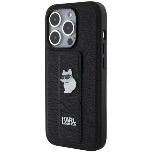 Karl Lagerfeld Gripstand Saffiano Choupette Pins tok iPhone 14 Pro Max - fekete
