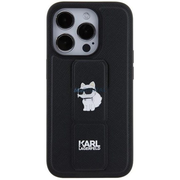 Karl Lagerfeld Gripstand Saffiano Choupette Pins tok iPhone 14 Pro Max - fekete