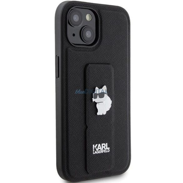 Karl Lagerfeld Gripstand Saffiano Choupette Pins tok iPhone 15 Plus / 14 Plus - fekete