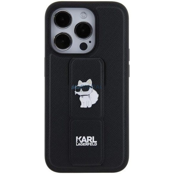 Karl Lagerfeld Gripstand Saffiano Choupette Pins tok iPhone 15 Pro Max - fekete