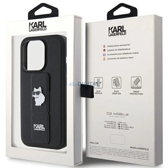 Karl Lagerfeld Gripstand Saffiano Choupette Pins tok iPhone 15 Pro Max - fekete